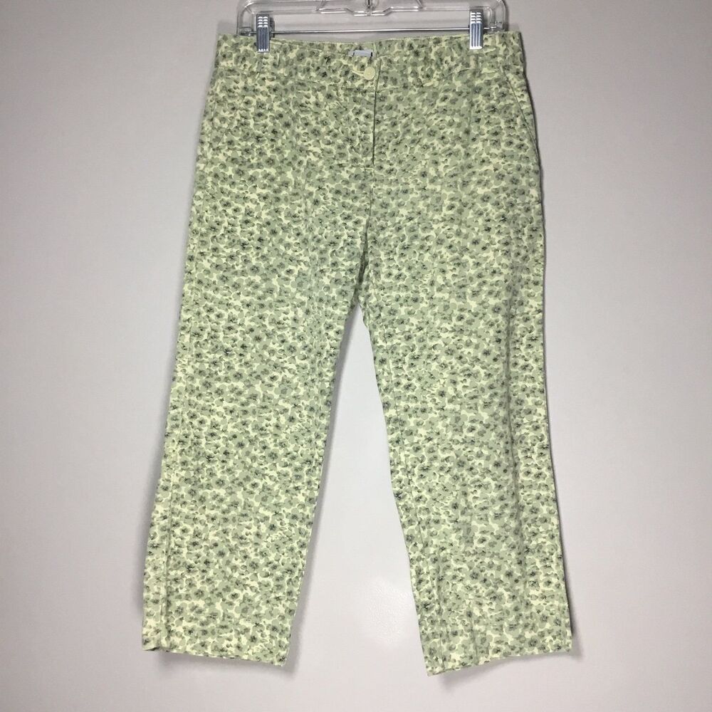 Fairycore flowery capri pants yellow green 100% cotton waist 32” inseam 22.5” 6